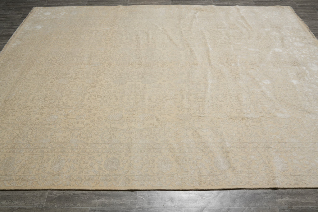 9 x 11 Wool and Silk Soft Ivory Elegant Friendly All Decor Rug #F-5574