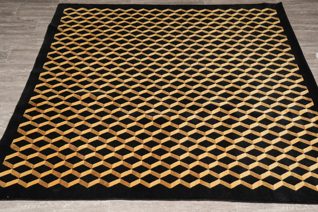 6.1 x 6.0 Square New Handmade Contemporary Rug Black #F-4020