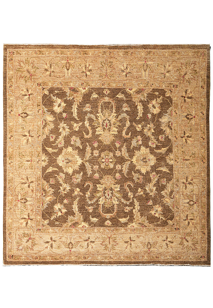 5.9 x  6.0 Feet Square New Handmade Chobi Ziglar Pershawar Rug Brown #F-4021