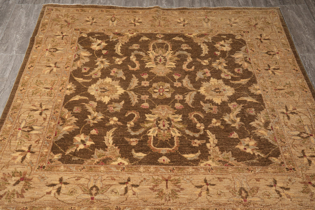 5.9 x  6.0 Feet Square New Handmade Chobi Ziglar Pershawar Rug Brown #F-4021