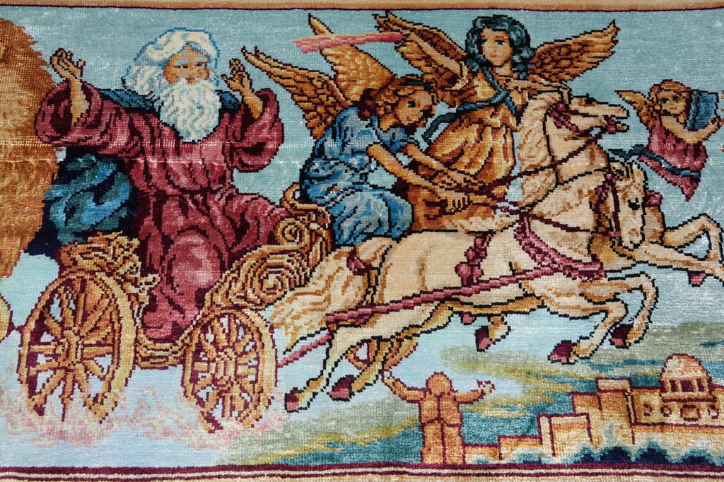 3 x 4 Judaica Ten Commandments Silk Rug Handmade Hanging Art Carpet #60252
