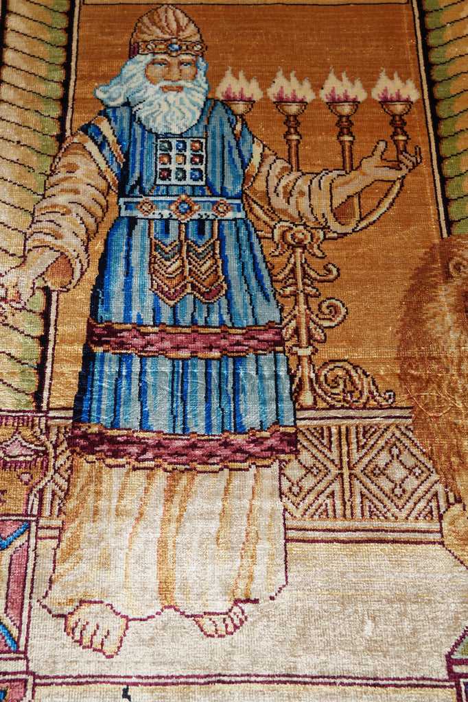 3 x 4 Judaica Ten Commandments Silk Rug Handmade Hanging Art Carpet #60252