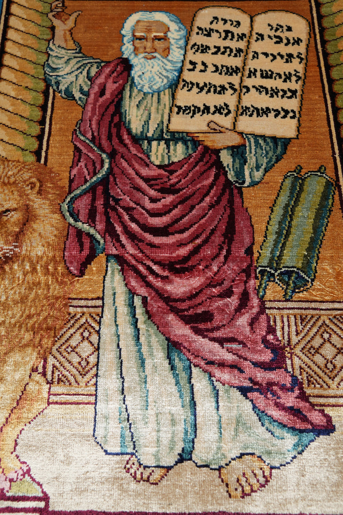 3 x 4 Judaica Ten Commandments Silk Rug Handmade Hanging Art Carpet #60252