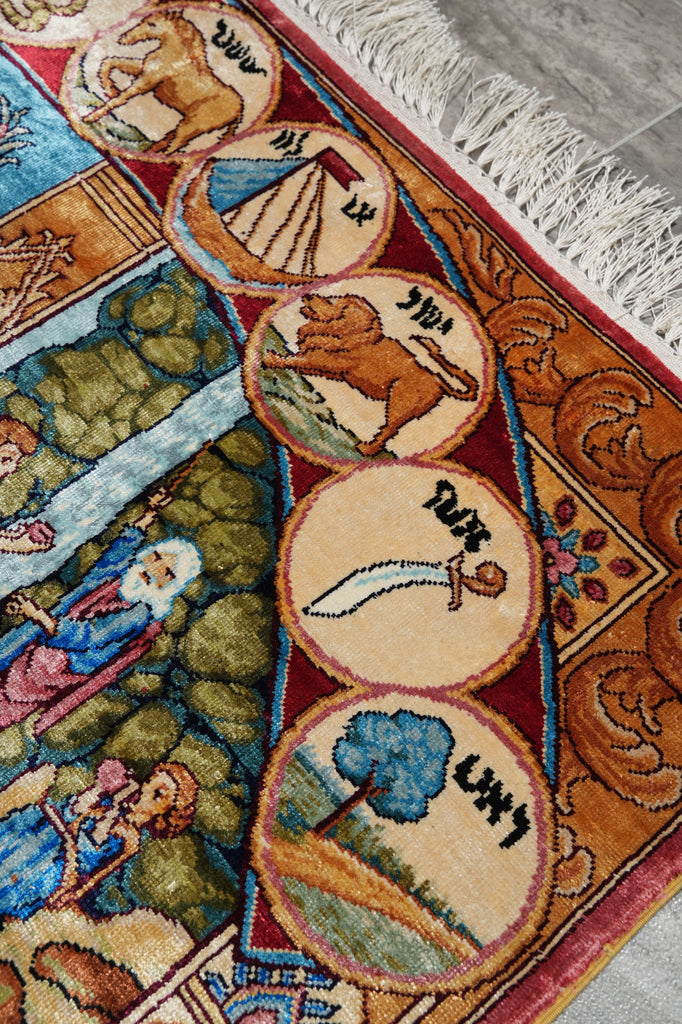 3 x 4 Judaica Ten Commandments Silk Rug Handmade Hanging Art Carpet #60252