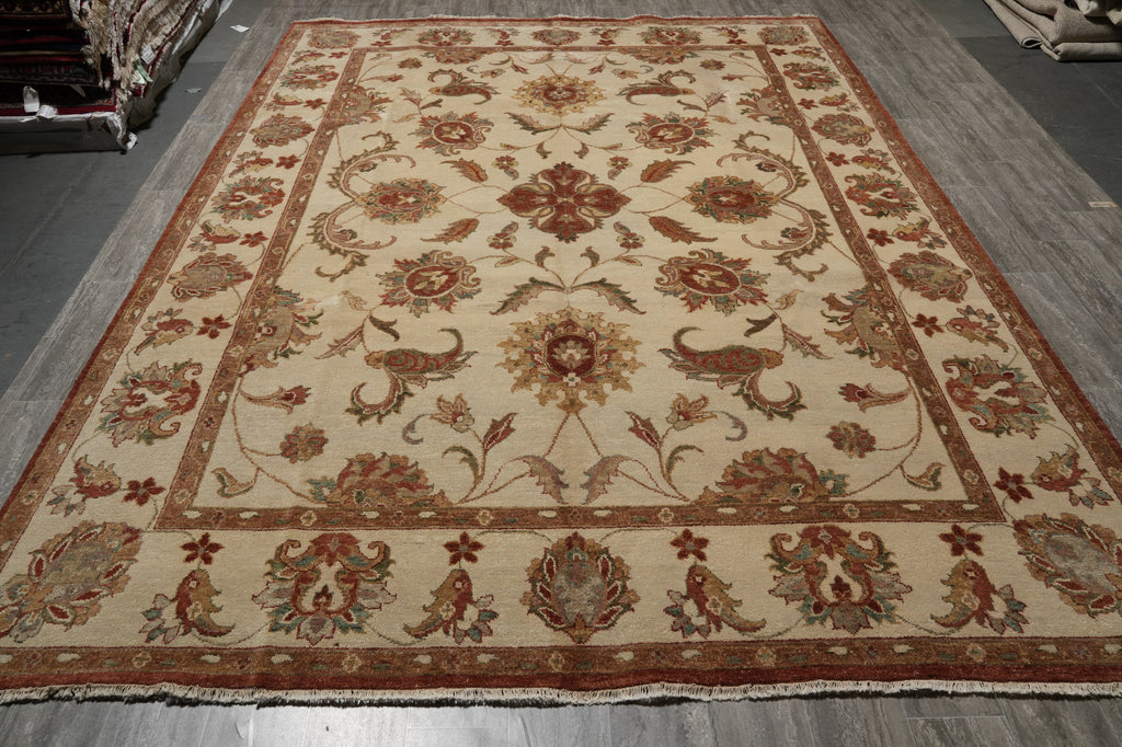9.3 x 13 New Handmade Agra Rug Natural Wool Vegie Dye #16193