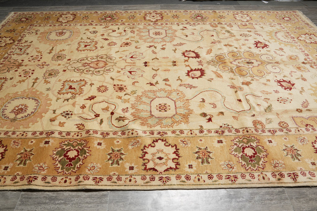 10 x 15 New Oushak Handmade Agra Vegetable Dye Beige Gold Green #B-74914