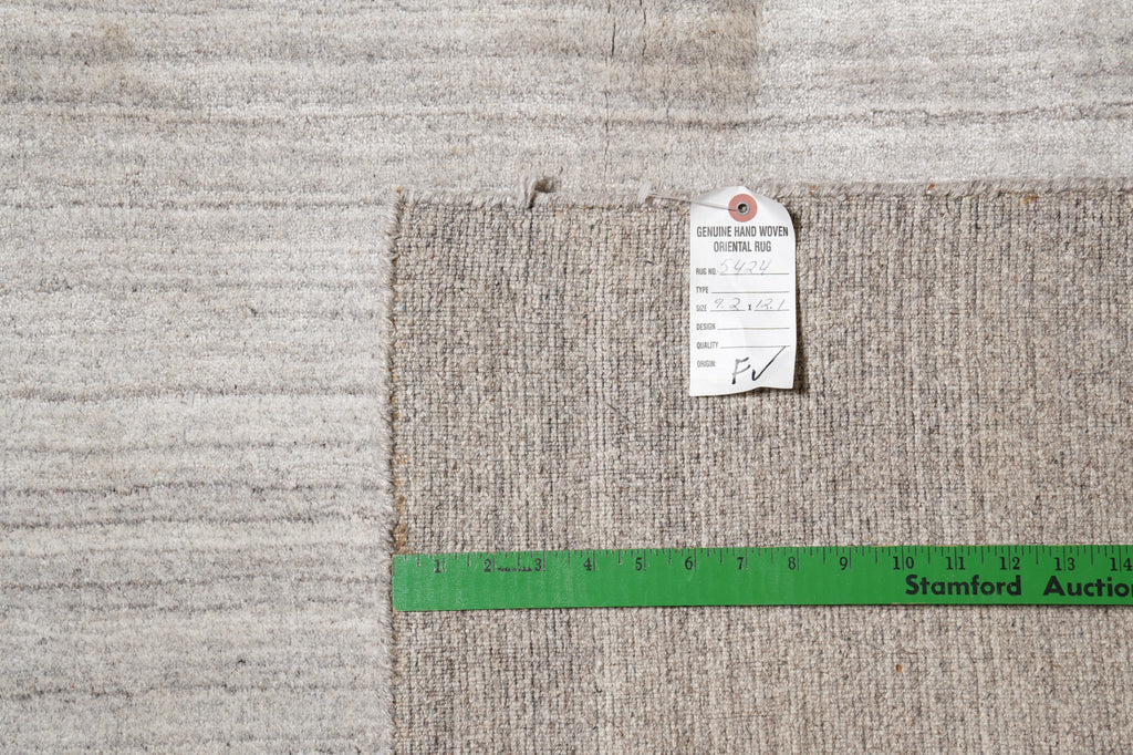 9.2 x 12.1 Plain Solid Gray Wool Contemporary Handmade Rug #F-5424