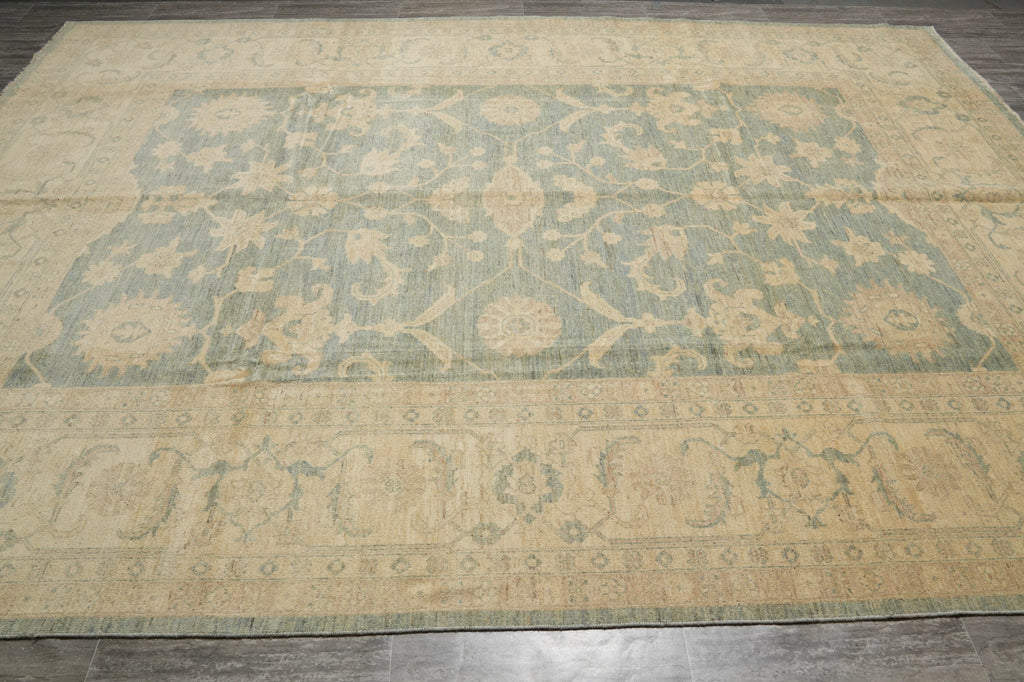 10 x 13.7 Light SAGE GREEN NETURALS Vegetable Dyed Chobi Peshawar OUSHAK Rug NATURAL WOOL #B-77516