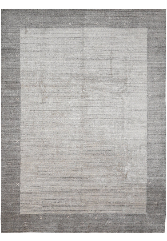 9.2 x 12.1 Plain Solid Gray Wool Contemporary Handmade Rug #F-5424