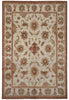 Load image into Gallery viewer, An area rug with a traditional floral and ornamental pattern, featuring a cream center field, rust red borders, and muted green and gold accents.