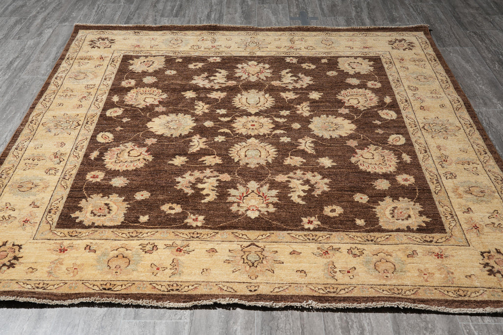 6.2 x 6.9 Square New Handmade Ziglar Rug Chocolate Brown #F-4029