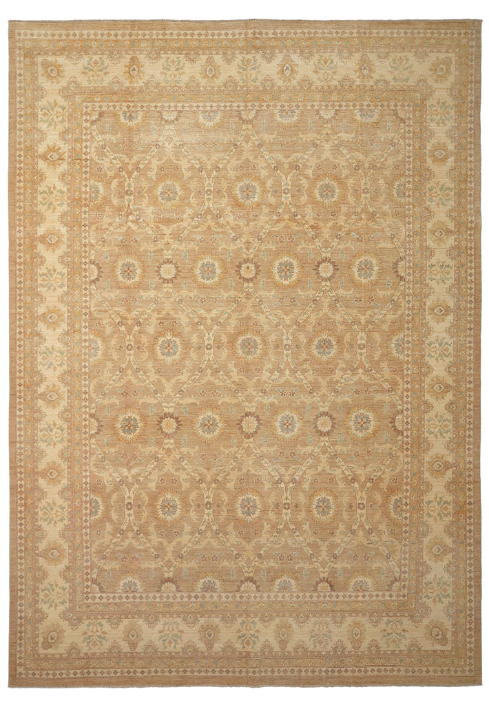 10 x 13.4 Neutral Brown Gold Warm colors quality Natural Wool Handmade Chobi Peshawar Ziegler rug #PIX-20336