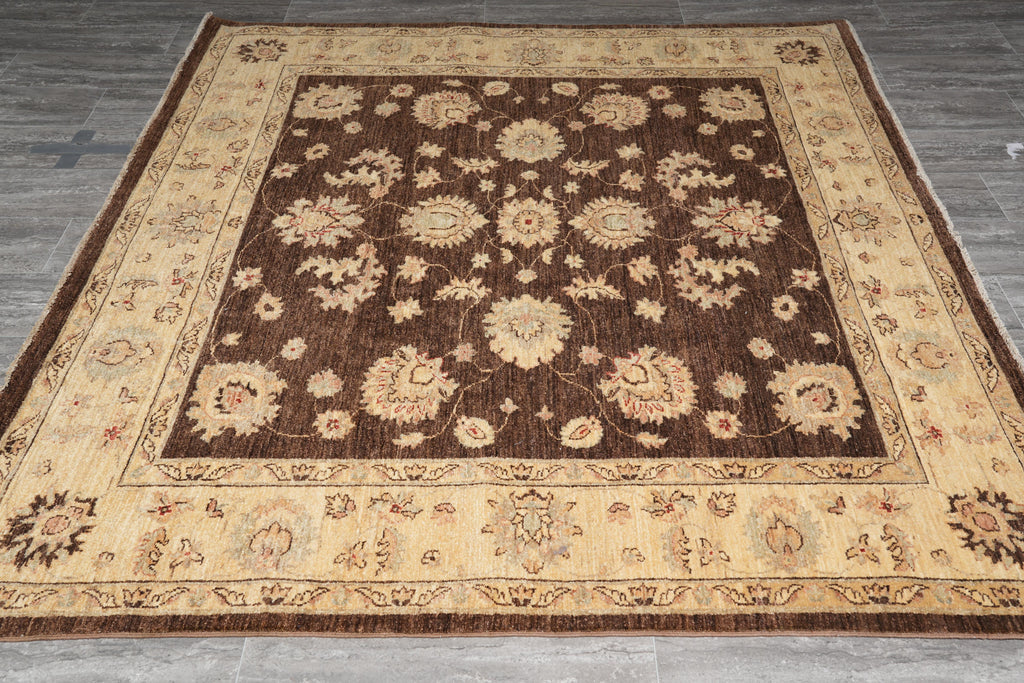6.2 x 6.9 Square New Handmade Ziglar Rug Chocolate Brown #F-4029