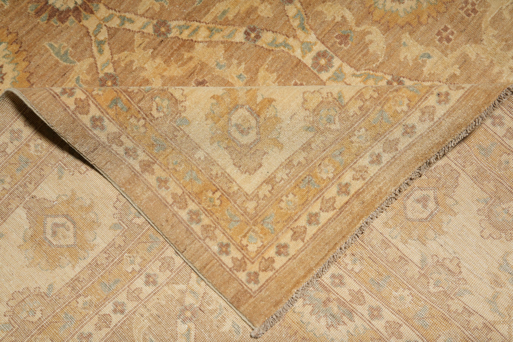 10 x 13.4 Neutral Brown Gold Warm colors quality Natural Wool Handmade Chobi Peshawar Ziegler rug #PIX-20336