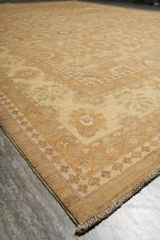 10 x 13.4 Neutral Brown Gold Warm colors quality Natural Wool Handmade Chobi Peshawar Ziegler rug #PIX-20336