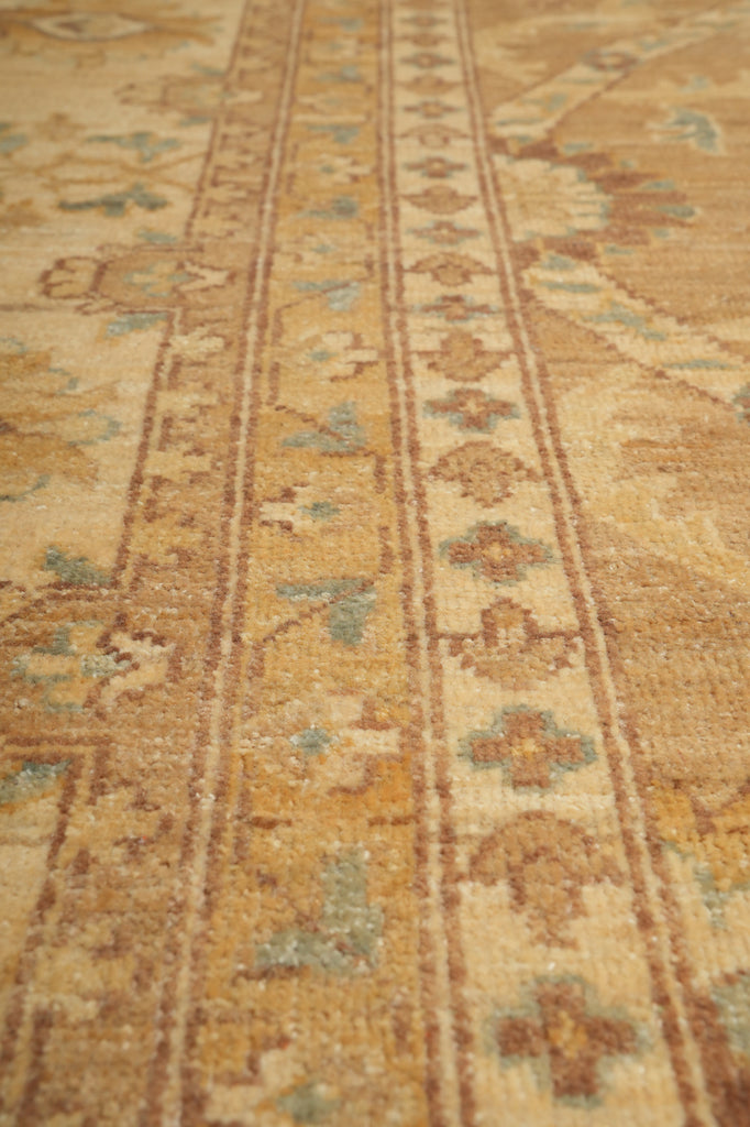 10 x 13.4 Neutral Brown Gold Warm colors quality Natural Wool Handmade Chobi Peshawar Ziegler rug #PIX-20336