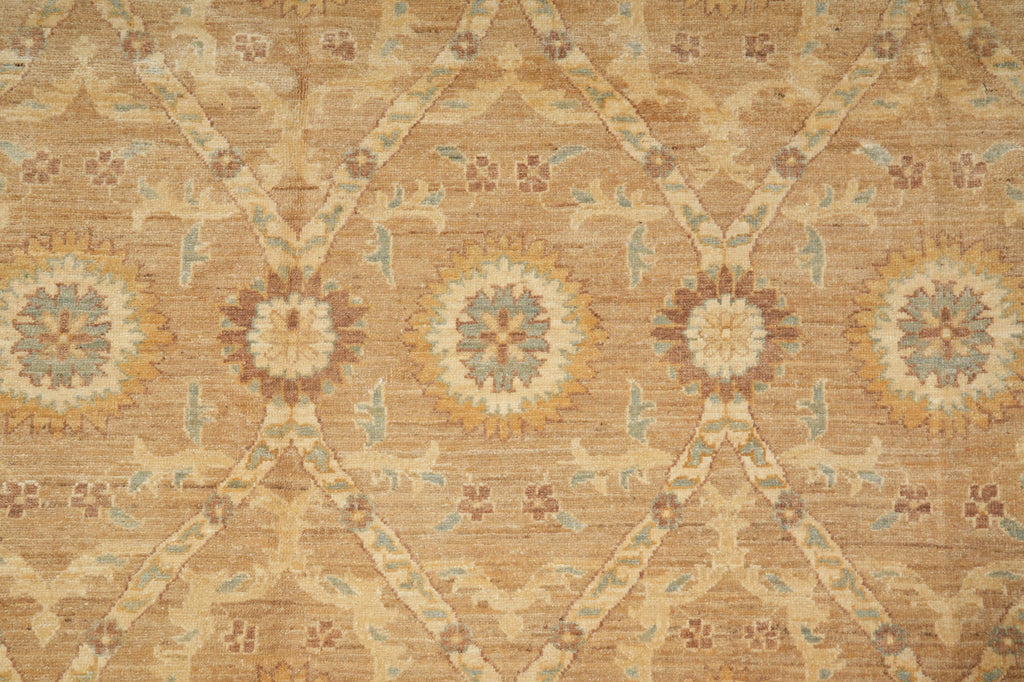 10 x 13.4 Neutral Brown Gold Warm colors quality Natural Wool Handmade Chobi Peshawar Ziegler rug #PIX-20336