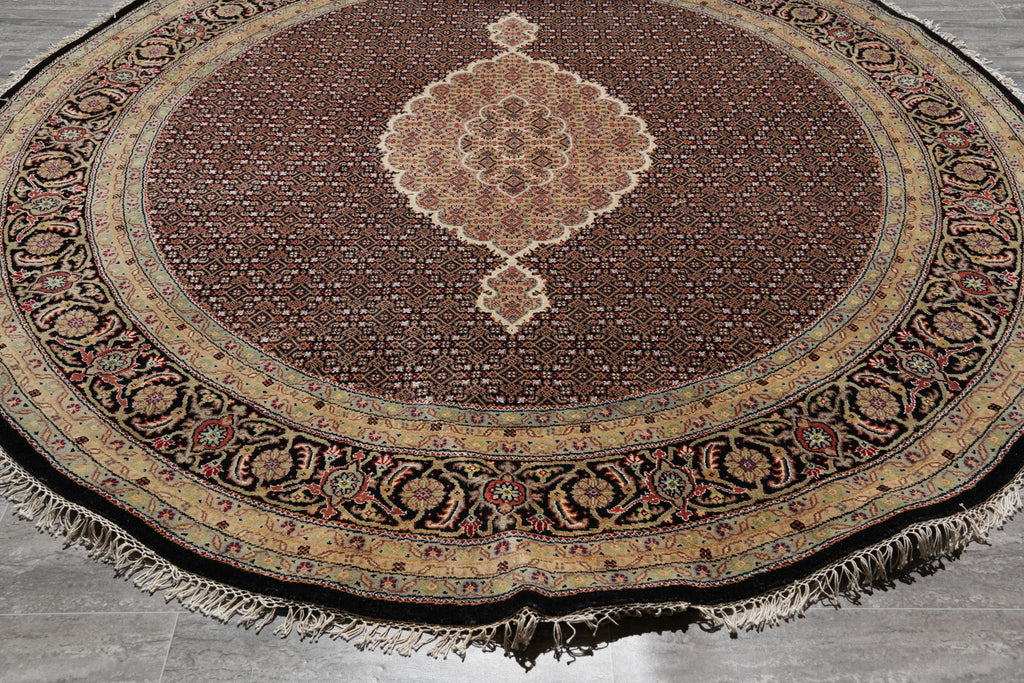 8.0 x 8.0 Round Fine Quality Wool and Silk Mahi Tabriz rug #F-4033