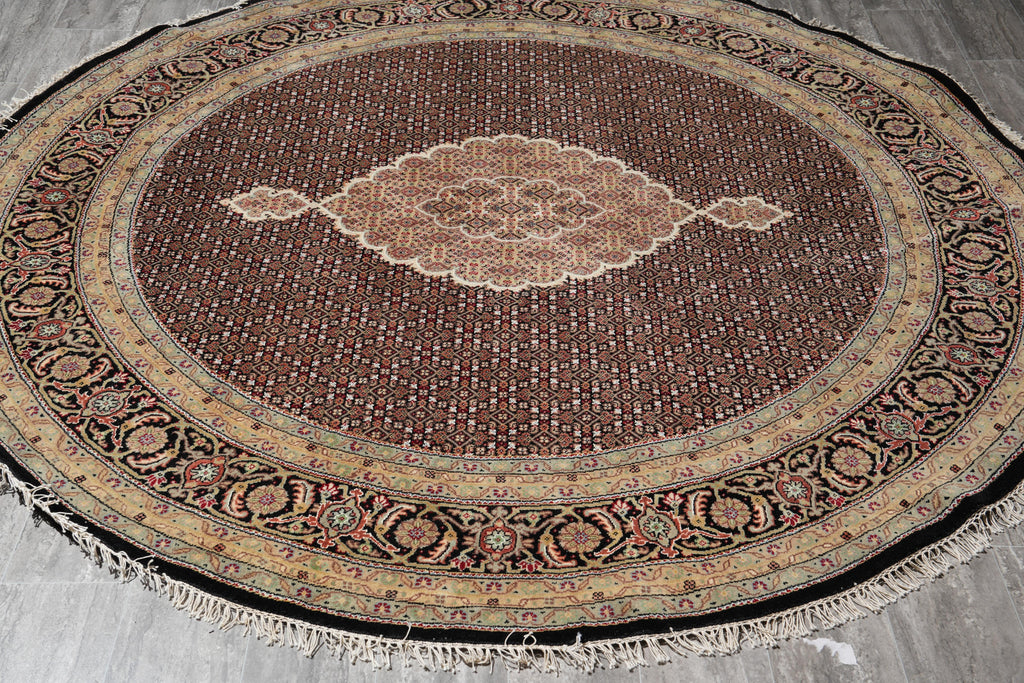 8.0 x 8.0 Round Fine Quality Wool and Silk Mahi Tabriz rug #F-4033