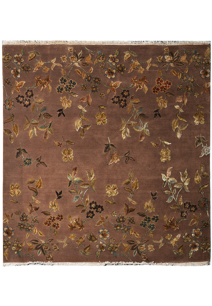 6.0 x 6.2 Square Fine Handmade Wool and Silk Transitional Rug  #F-4034