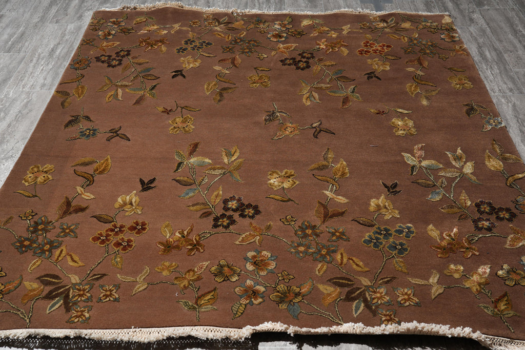 6.0 x 6.2 Square Fine Handmade Wool and Silk Transitional Rug  #F-4034