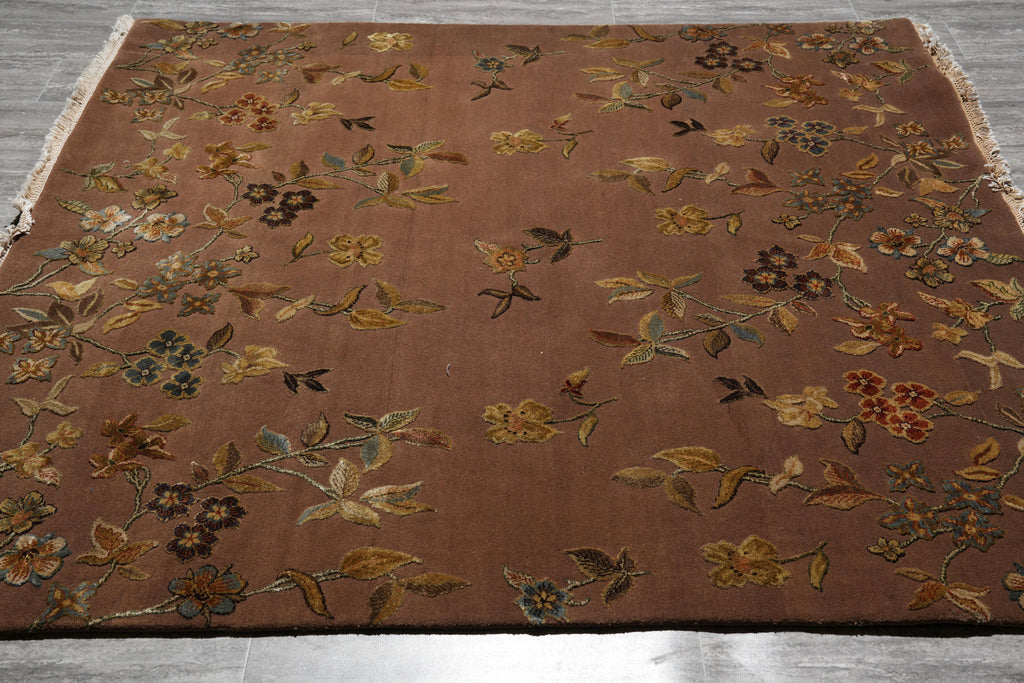 6.0 x 6.2 Square Fine Handmade Wool and Silk Transitional Rug  #F-4034