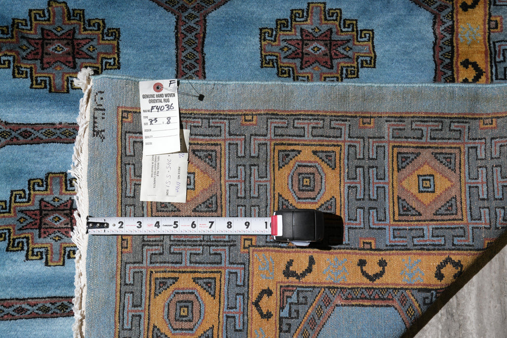 7.5 x 8.0 Square Handmade Jaldar Bokhara Wool Rug Electric Blue #F-4036