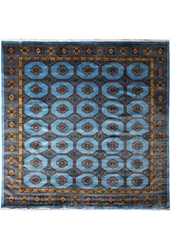 7.5 x 8.0 Square Handmade Jaldar Bokhara Wool Rug Electric Blue #F-4036