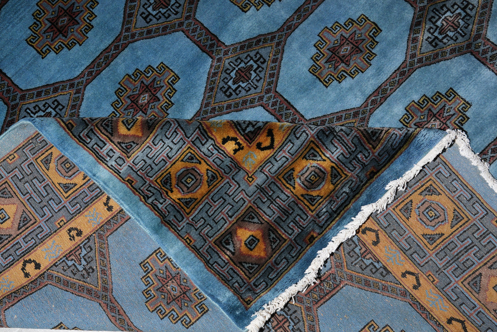 7.5 x 8.0 Square Handmade Jaldar Bokhara Wool Rug Electric Blue #F-4036