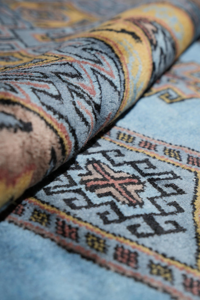 7.5 x 8.0 Square Handmade Jaldar Bokhara Wool Rug Electric Blue #F-4036