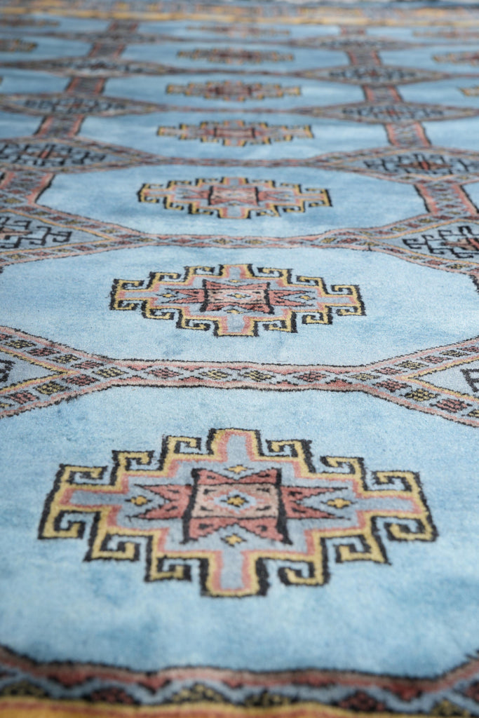 7.5 x 8.0 Square Handmade Jaldar Bokhara Wool Rug Electric Blue #F-4036