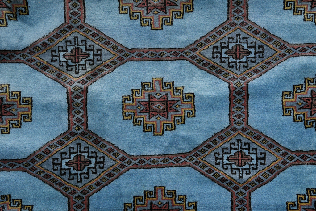 7.5 x 8.0 Square Handmade Jaldar Bokhara Wool Rug Electric Blue #F-4036