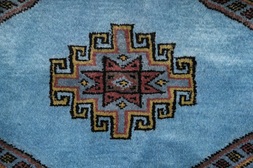 7.5 x 8.0 Square Handmade Jaldar Bokhara Wool Rug Electric Blue #F-4036