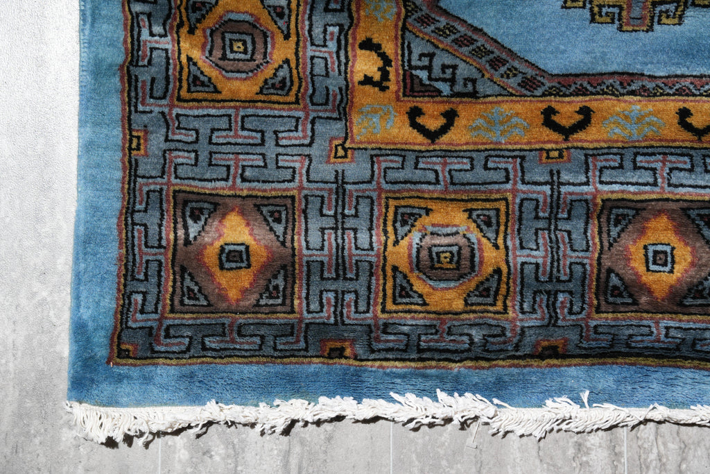 7.5 x 8.0 Square Handmade Jaldar Bokhara Wool Rug Electric Blue #F-4036