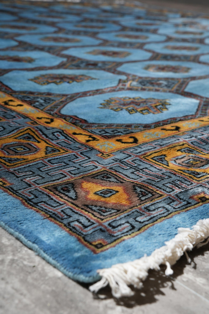 7.5 x 8.0 Square Handmade Jaldar Bokhara Wool Rug Electric Blue #F-4036