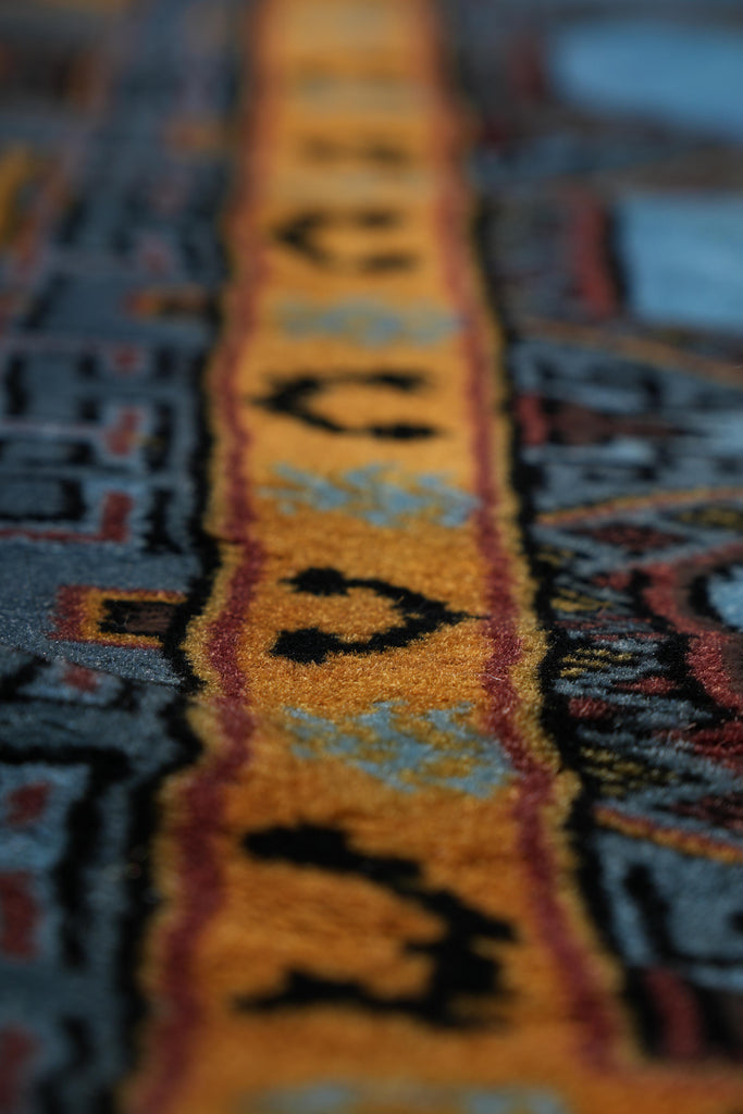 7.5 x 8.0 Square Handmade Jaldar Bokhara Wool Rug Electric Blue #F-4036