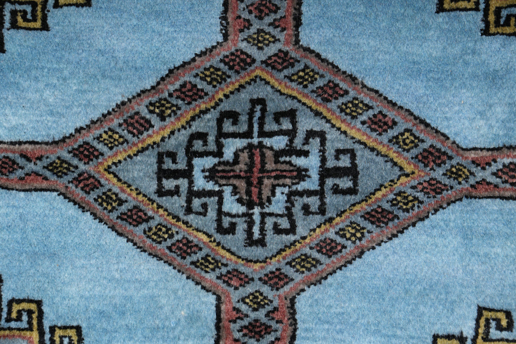 7.5 x 8.0 Square Handmade Jaldar Bokhara Wool Rug Electric Blue #F-4036