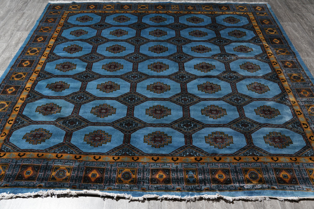 7.5 x 8.0 Square Handmade Jaldar Bokhara Wool Rug Electric Blue #F-4036