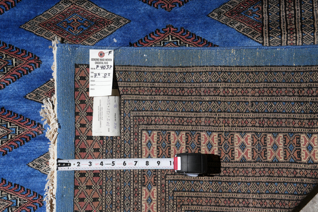 7.6 x 8.3 Square Jaldar Bokhara Handmade Rug Electric Blue #F-4037