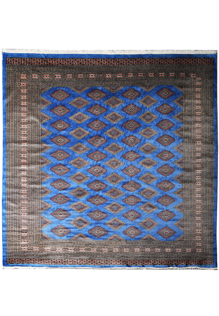 7.6 x 8.3 Square Jaldar Bokhara Handmade Rug Electric Blue #F-4037