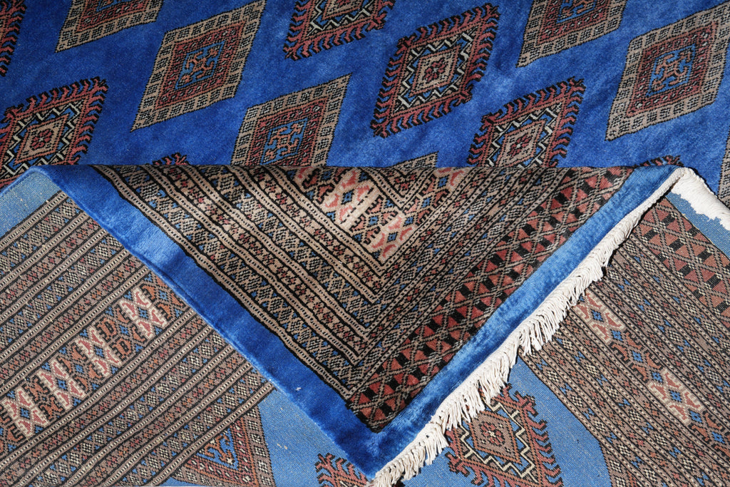 7.6 x 8.3 Square Jaldar Bokhara Handmade Rug Electric Blue #F-4037