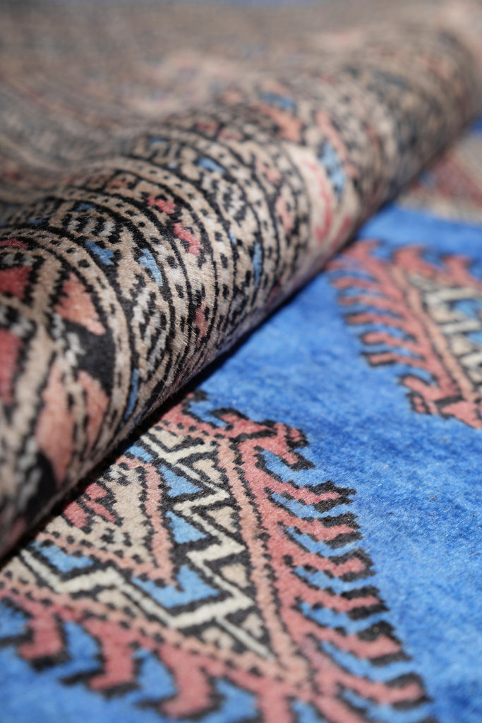 7.6 x 8.3 Square Jaldar Bokhara Handmade Rug Electric Blue #F-4037