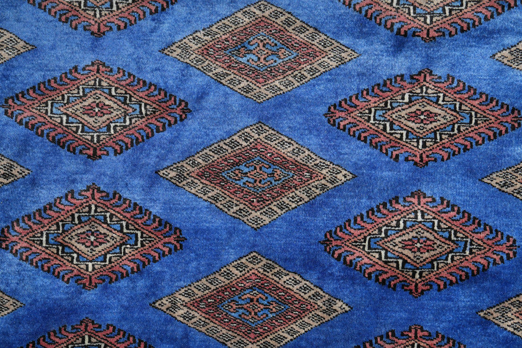 7.6 x 8.3 Square Jaldar Bokhara Handmade Rug Electric Blue #F-4037