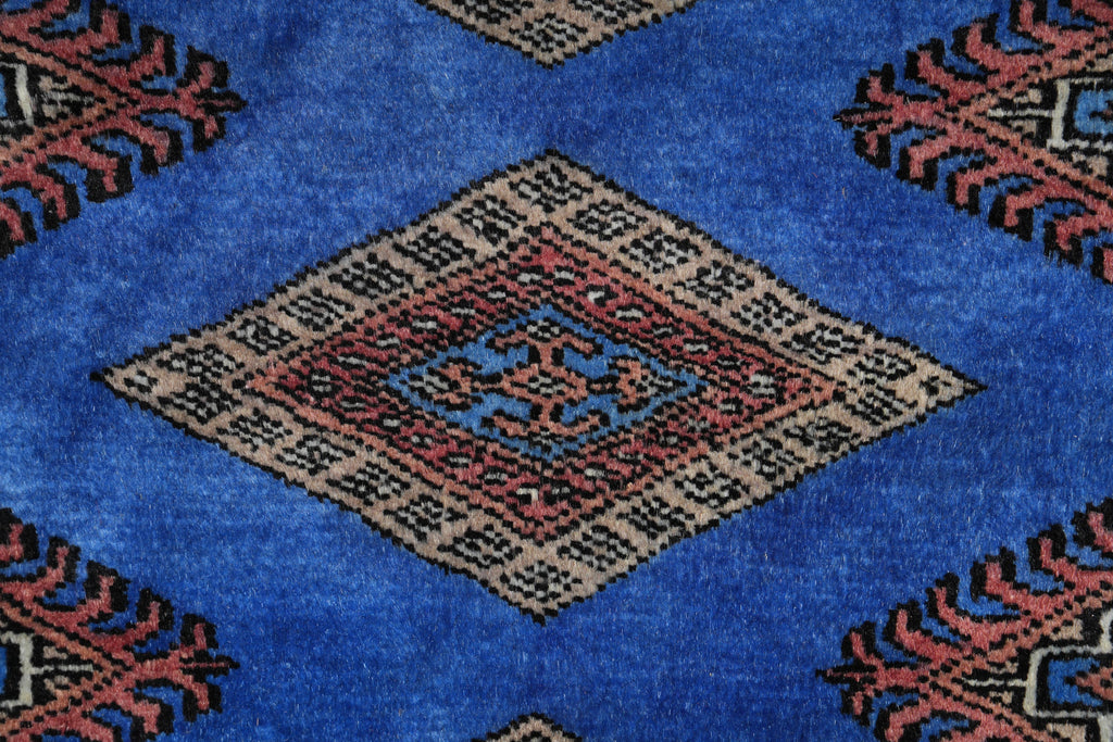 7.6 x 8.3 Square Jaldar Bokhara Handmade Rug Electric Blue #F-4037