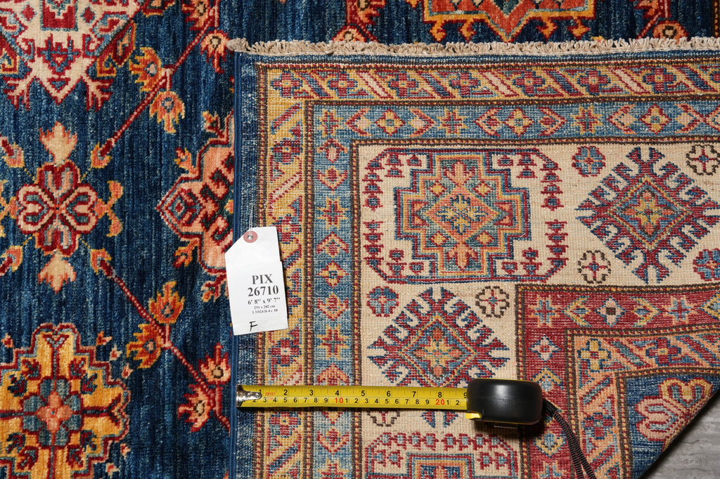 6.8 x 9.7 New Super Kazak Rug Silky Wool Blue #PIX-26710