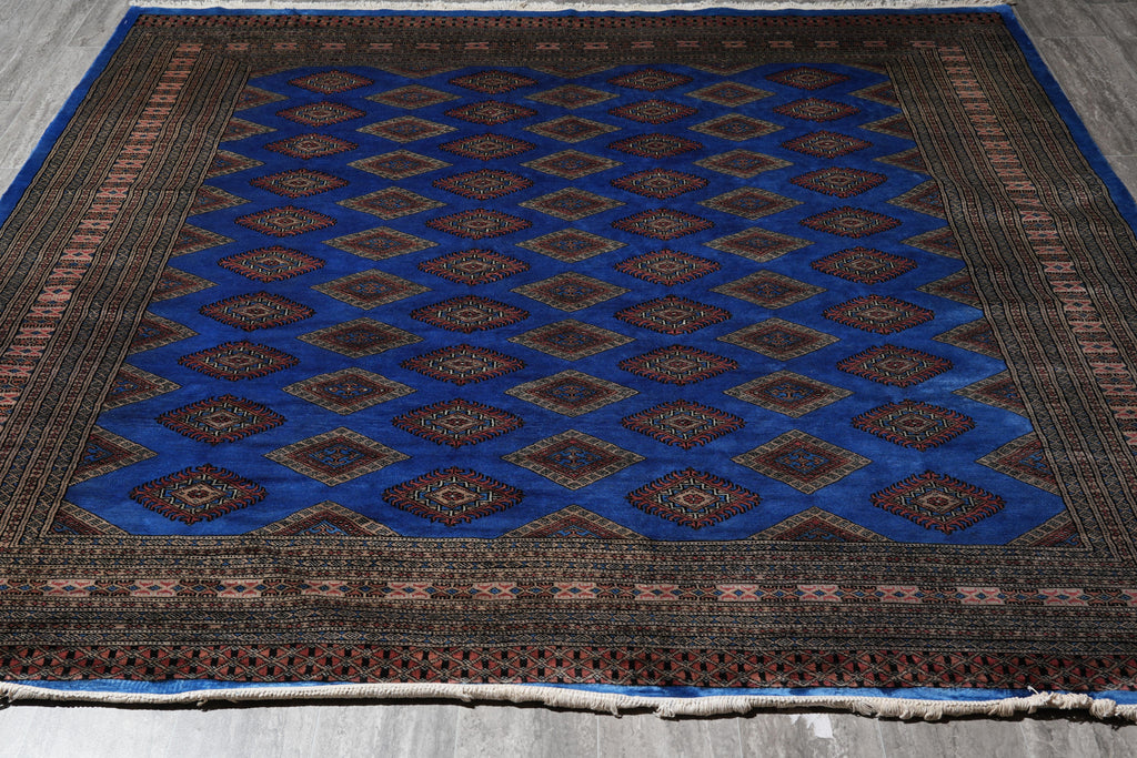 7.6 x 8.3 Square Jaldar Bokhara Handmade Rug Electric Blue #F-4037