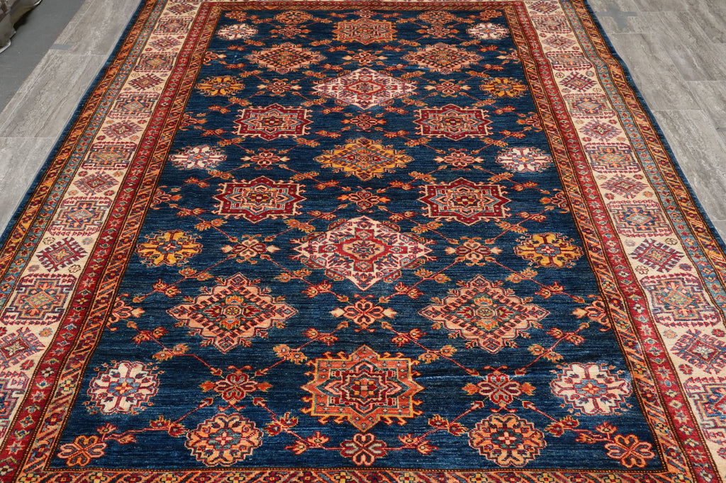 6.8 x 9.7 New Super Kazak Rug Silky Wool Blue #PIX-26710