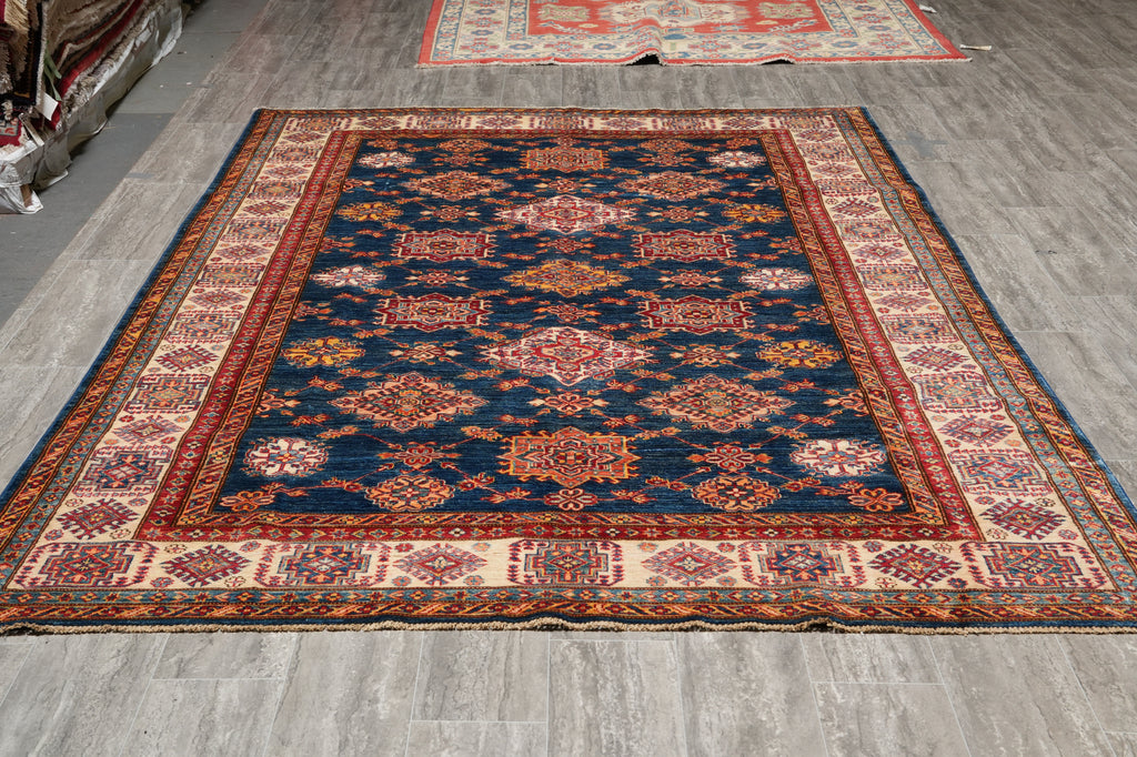 6.8 x 9.7 New Super Kazak Rug Silky Wool Blue #PIX-26710