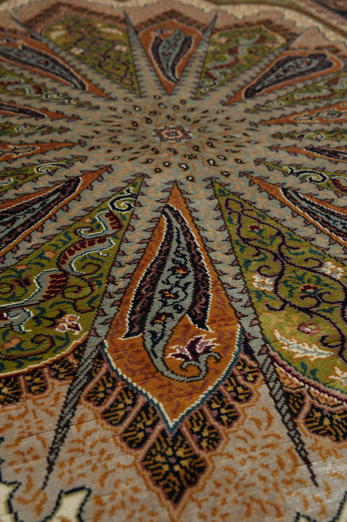 3 x 4.6 Silk Handmade Rug Hereke Design Green Blue #60240