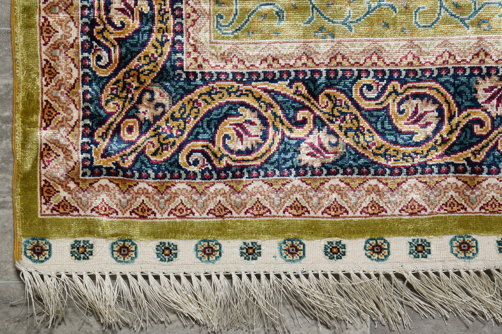 3 x 4.6 Silk Handmade Rug Hereke Design Green Blue #60240